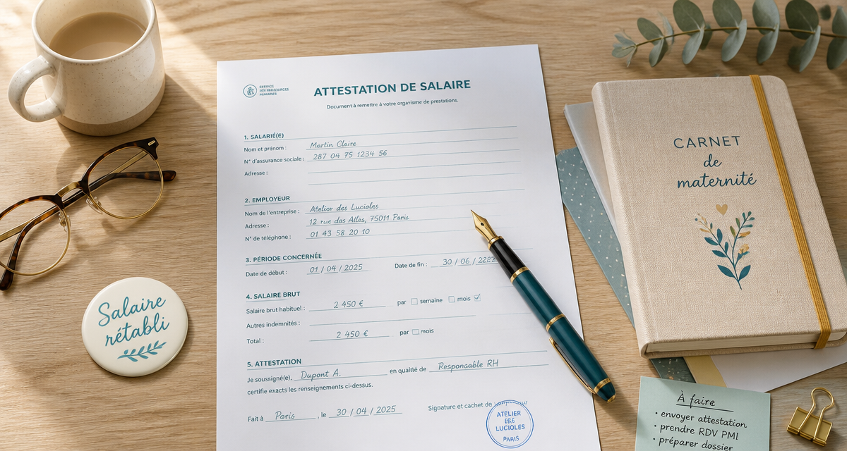 Enchaîner arrêt maladie et congé maternité, attestation de salaire sur bureau