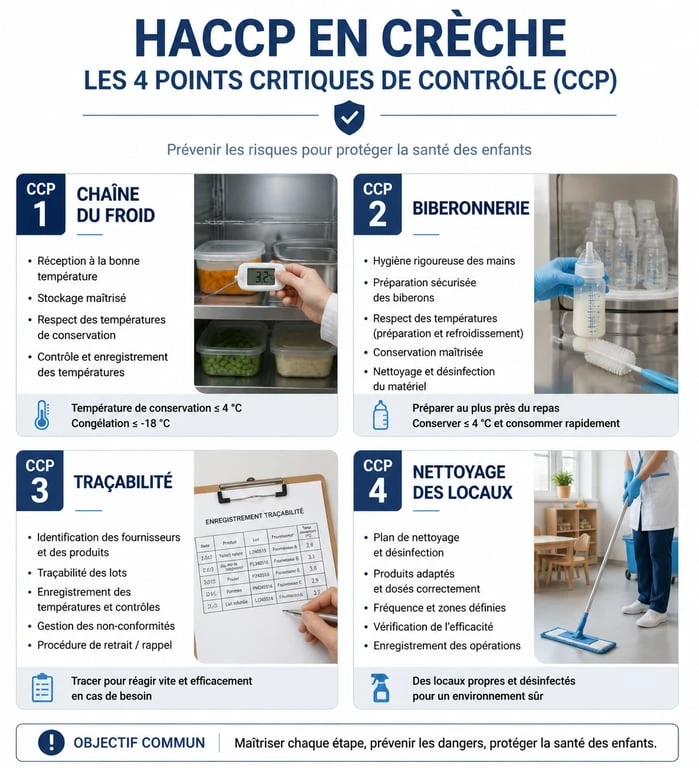 Infographie des points critiques de contrôle HACCP en crèche