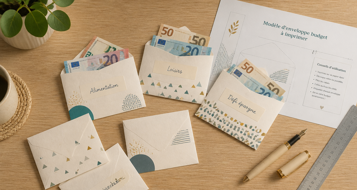 enveloppe budget à imprimer avec euros sur table
