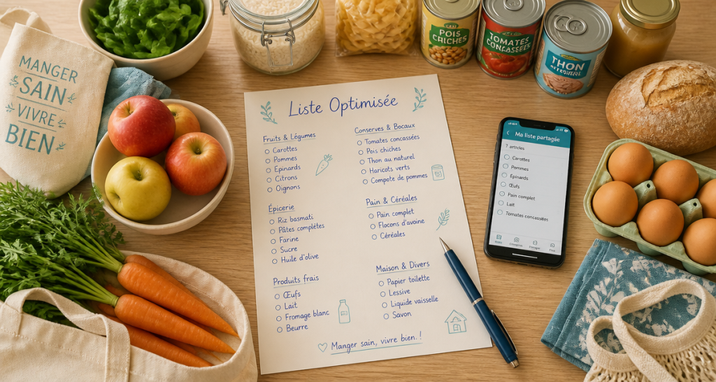 liste courses alimentaires manuscrite avec produits essentiels