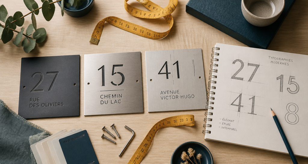 Numero de maison design échantillons matériaux fixation