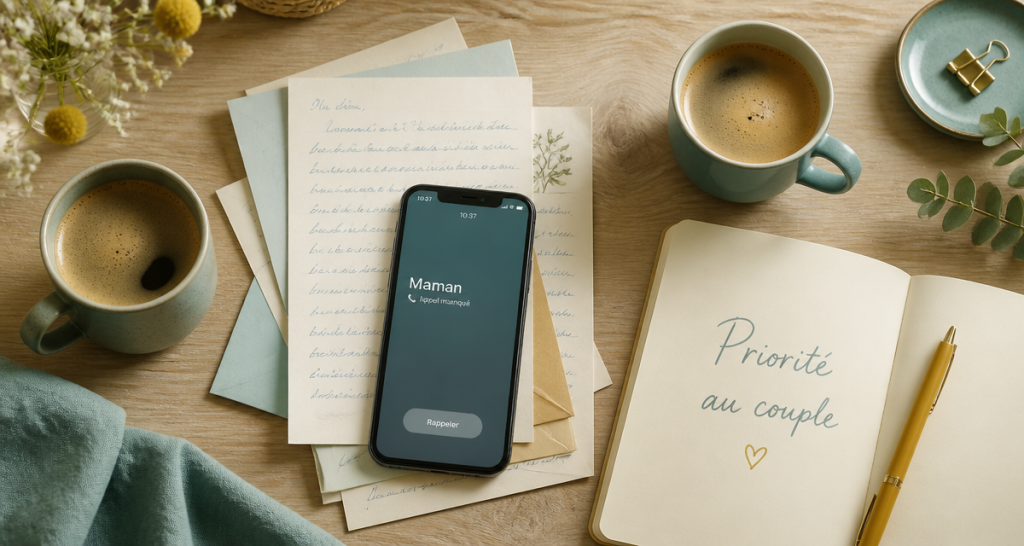 pourquoi sa famille passe avant moi tasses café lettres smartphone carnet