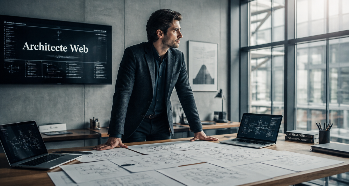 architecte web devant plans et laptops