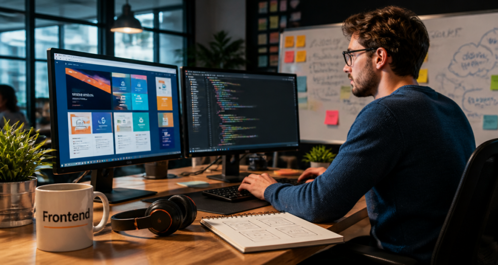developpeur frontend devant double ecran