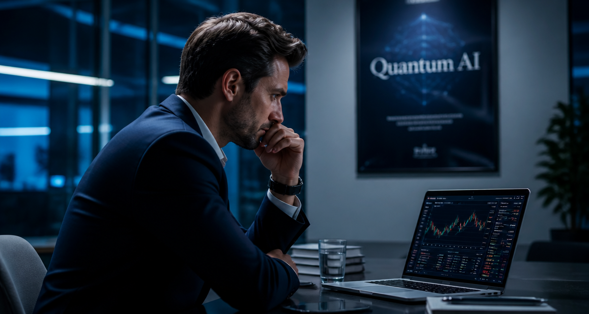 Quantum AI avis homme inquiet devant plateforme