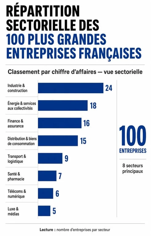 Répartition sectorielle du top 100 des entreprises françaises par chiffre d'affaires
