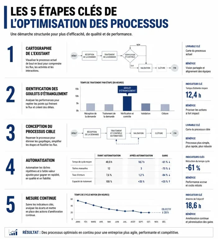 Infographie des 5 étapes pour optimiser les processus en entreprise
