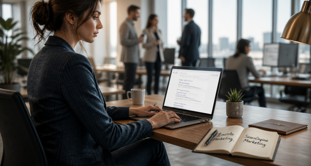 search engine marketing femme bureau ordinateur