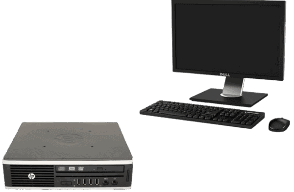 Παλιός υπολογιστής γραφείου και συσκευή τεχνικής υποστήριξης Η/Υ, με οθόνη, πληκτρολόγιο και ποντίκι.