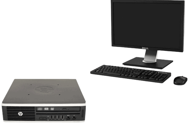 Παλιός υπολογιστής γραφείου και συσκευή τεχνικής υποστήριξης Η/Υ, με οθόνη, πληκτρολόγιο και ποντίκι.