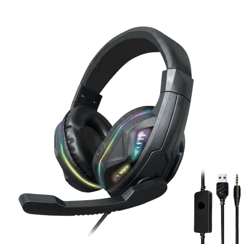 Αυτοστοιχείο gaming ακουστικά με μικρόφωνο και φωτισμό RGB.
