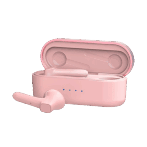 Ψηφιακός ασύρματος φορτιστής-ακουστικά Bluetooth σε ροζ χρώμα.