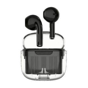 Ακουστικά μπρονζε με θήκη φόρτισης και ασύρματη σύνδεση.