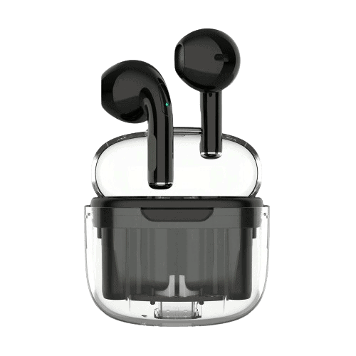 Ακουστικά μπρονζε με θήκη φόρτισης και ασύρματη σύνδεση.