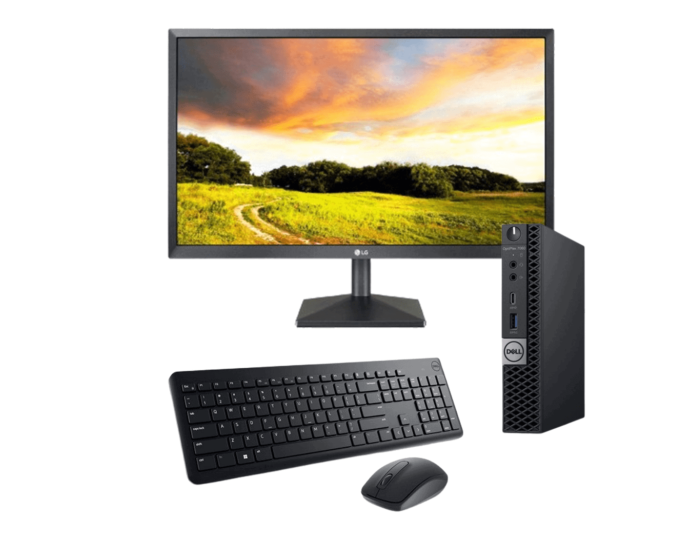 Πηγή υπολογιστή με οθόνη, πληκτρολόγιο και ποντίκι. Ανανεώστε ή επισκευάστε τον υπολογιστή σας σήμερα.