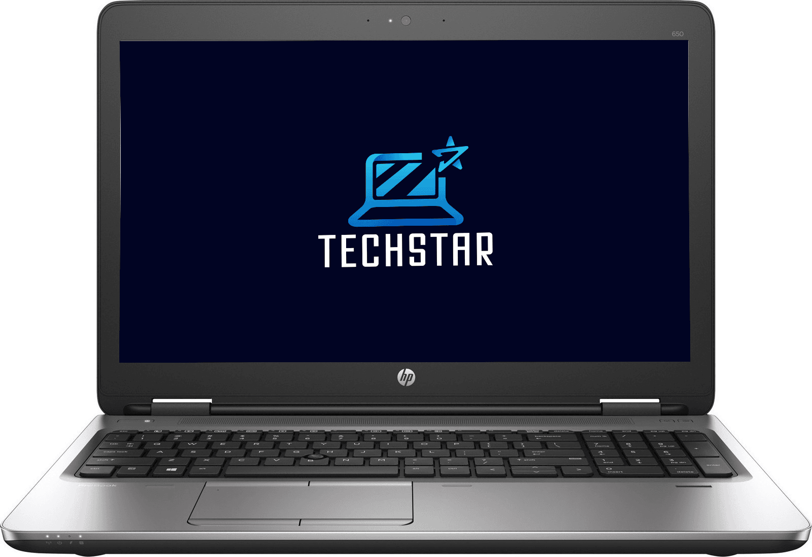 Εξαιρετικός φορητός υπολογιστής HP με έτοιμο λογότυπο Techstar σε οθόνη υψηλής ευκρίνειας.