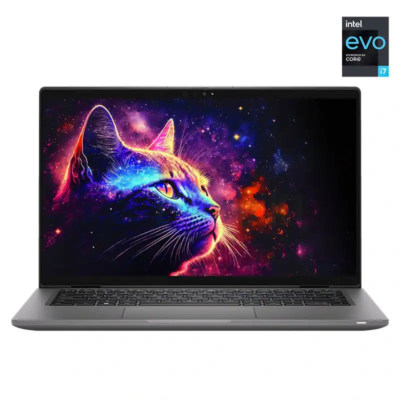 Ελεγχόμενος λαμπερός χαρακτήρας γάτας σε οθόνη υπολογιστή με διαστημικό φόντο.