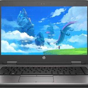 Ζωντανή εικόνα laptop HP με οθόνη γεμάτη φανταστικά τοπία και δράκους, ιδανική για gaming και επαγγελματική χρήση.