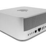 Μαύρος και λευκός υπολογιστής Apple Mac mini με σχεδίαση από το Techstar.