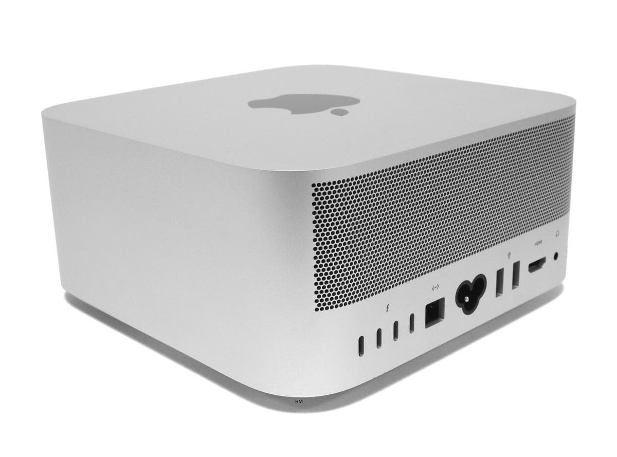 Μαύρος και λευκός υπολογιστής Apple Mac mini με σχεδίαση από το Techstar.