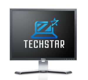 Οθόνη υπολογιστή με το λογότυπο Techstar για επισκευές και αναβαθμίσεις ηλεκτρονικών υπολογιστών.