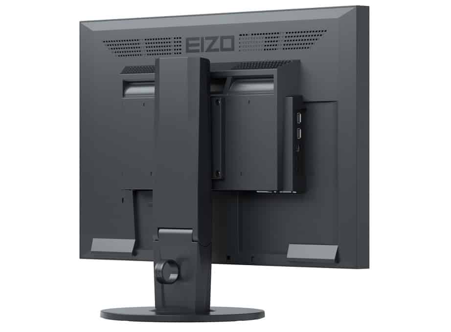 Εικόνα από πίσω οθόνη υπολογιστή με θήκη σύνδεσης και θύρες USB.