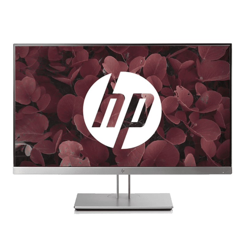 Απλή οθόνη υπολογιστή HP με διακριτικό λογότυπο και κομψό μεταλλικό στήριγμα.