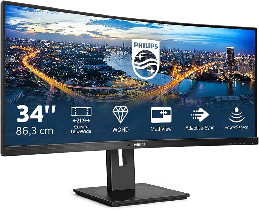 24" LED curved monitor with ultra-wide display and ultra-high definition (WQHD) resolution, ideal for professional and gaming use.