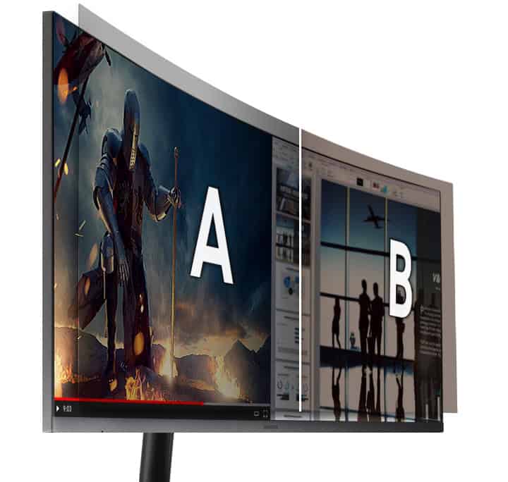 Πολυκαρμωμένο monitor με δύο διαφορετικές οθόνες, ιδανικό για επαγγελματική και ψυχαγωγική χρήση.