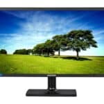 Οθόνη υπολογιστή LED Samsung με γραφικό τοπίο στο εικονίδιο, ιδανική για εργασία και ψυχαγωγία.