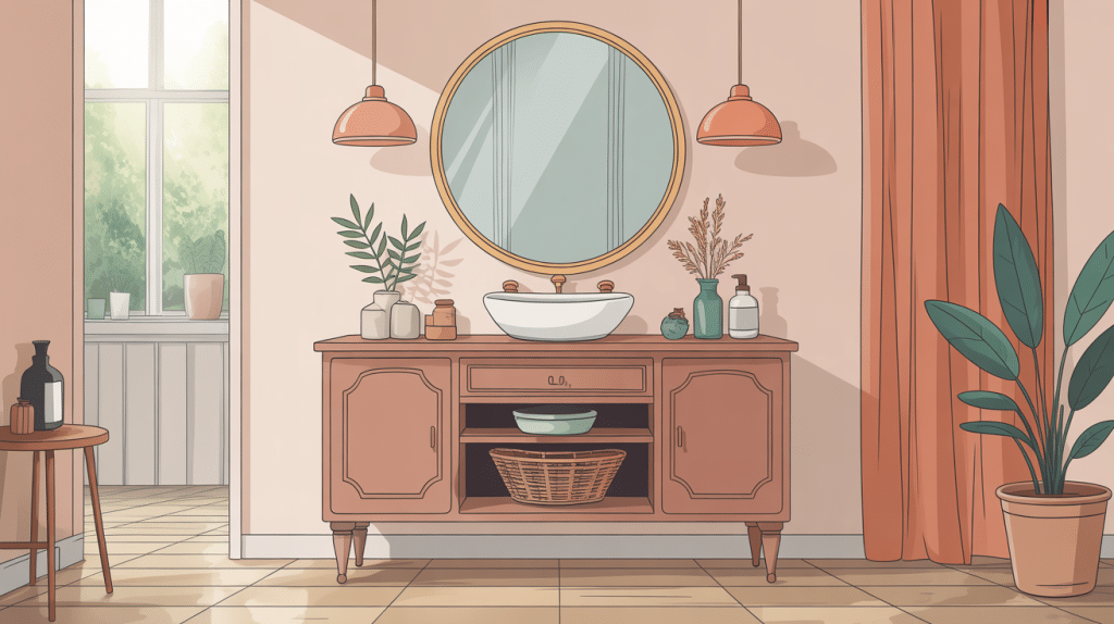 buffet transformé en meuble de salle de bain illustration moderne