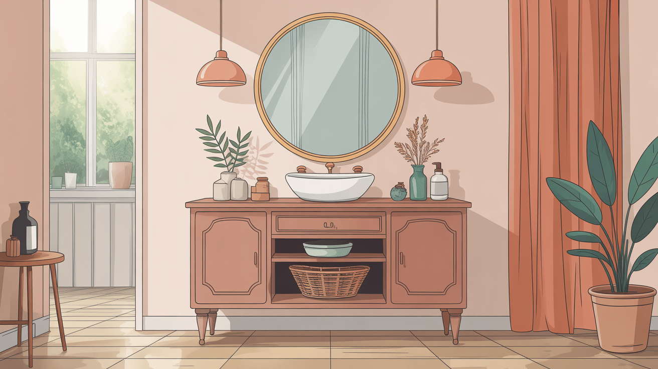 buffet transformé en meuble de salle de bain illustration moderne