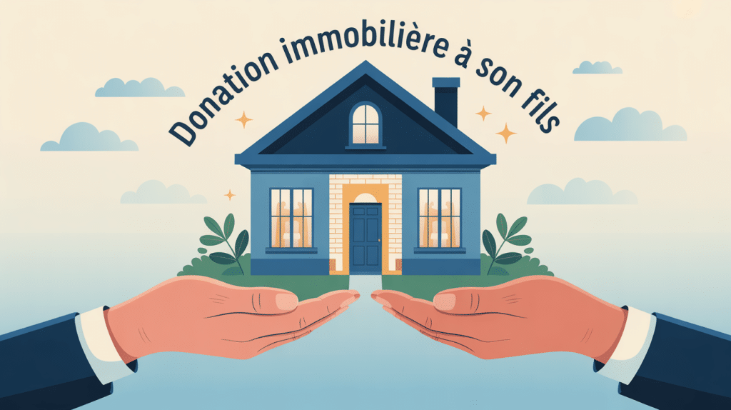 frais donation d'un bien immobilier à son fils illustration stylisée
