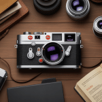 im l6 Leica M6 sur table vintage avec pellicules et objectifs