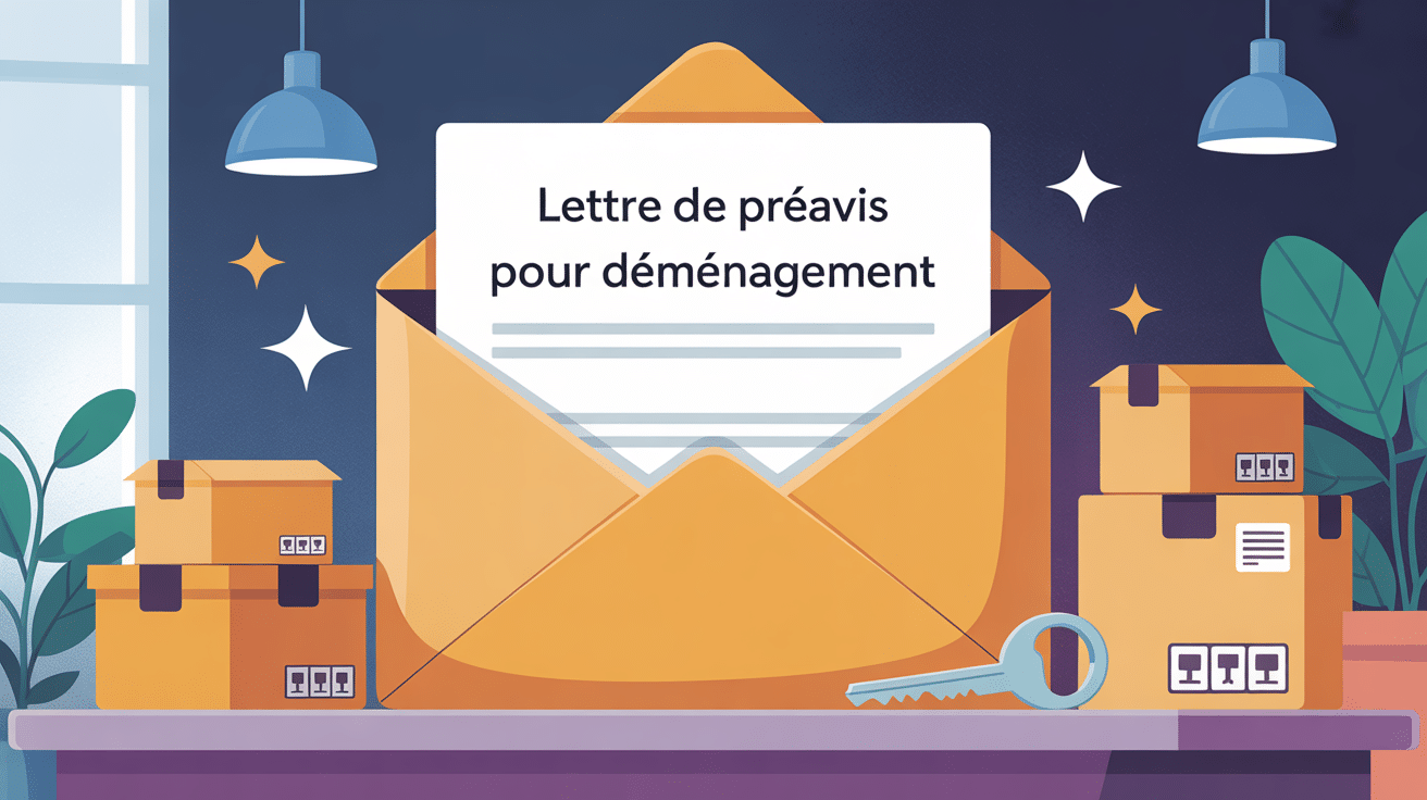 illustration lettre de preavis pour demenagement avec enveloppe cartons et clés