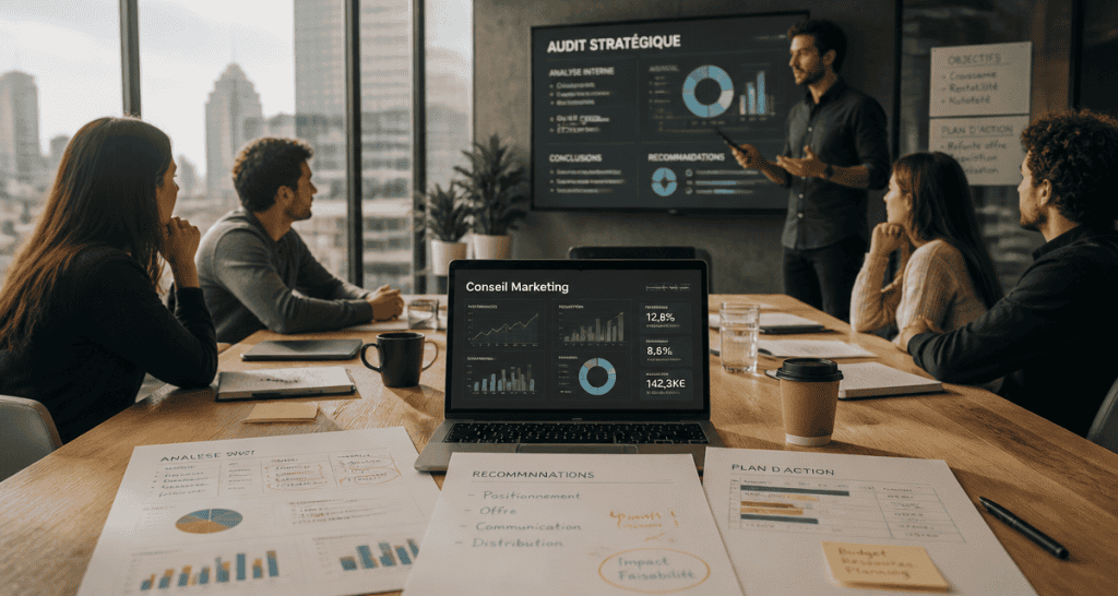 Conseil marketing présentation audit en équipe