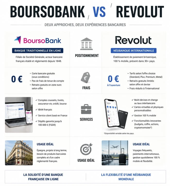 Comparatif Boursorama ou Revolut : quelle banque choisir selon vos besoins