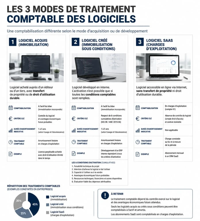 Infographie sur les règles d'amortissement et de comptabilisation des logiciels en entreprise