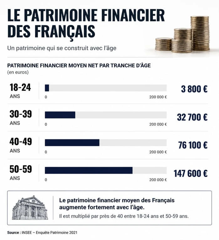 Graphique montrant l'épargne moyenne en France par tranche d'âge