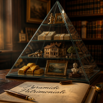 pyramide patrimoniale en verre sur bureau