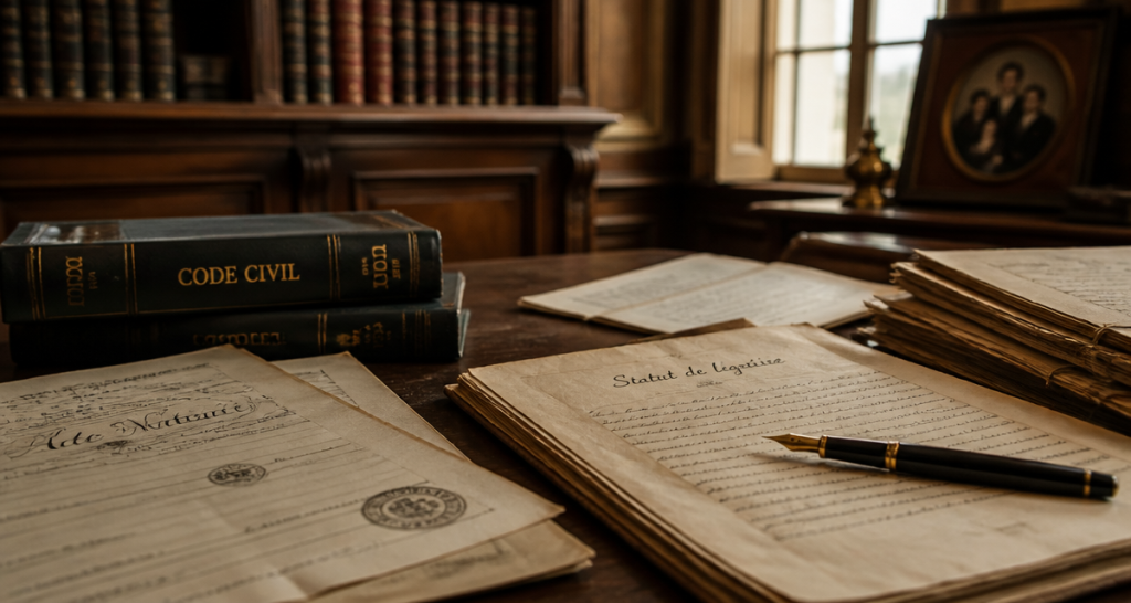 Documents notariés légataire sur table