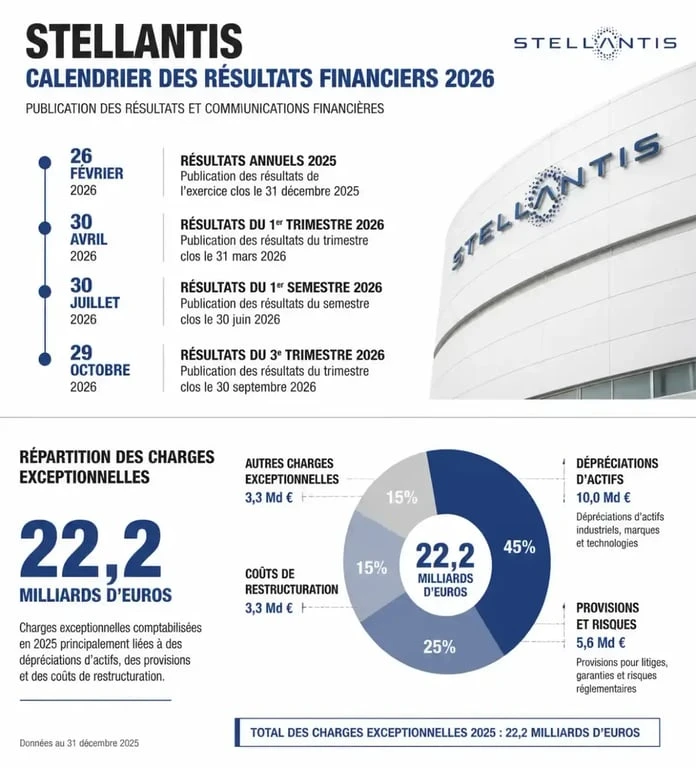 Calendrier financier et répartition des charges exceptionnelles Stellantis 2026 pour le dividende