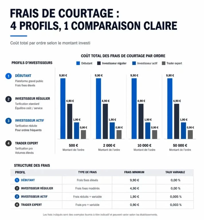 Comparatif visuel des frais de courtage Boursorama pour différents profils d'investisseurs