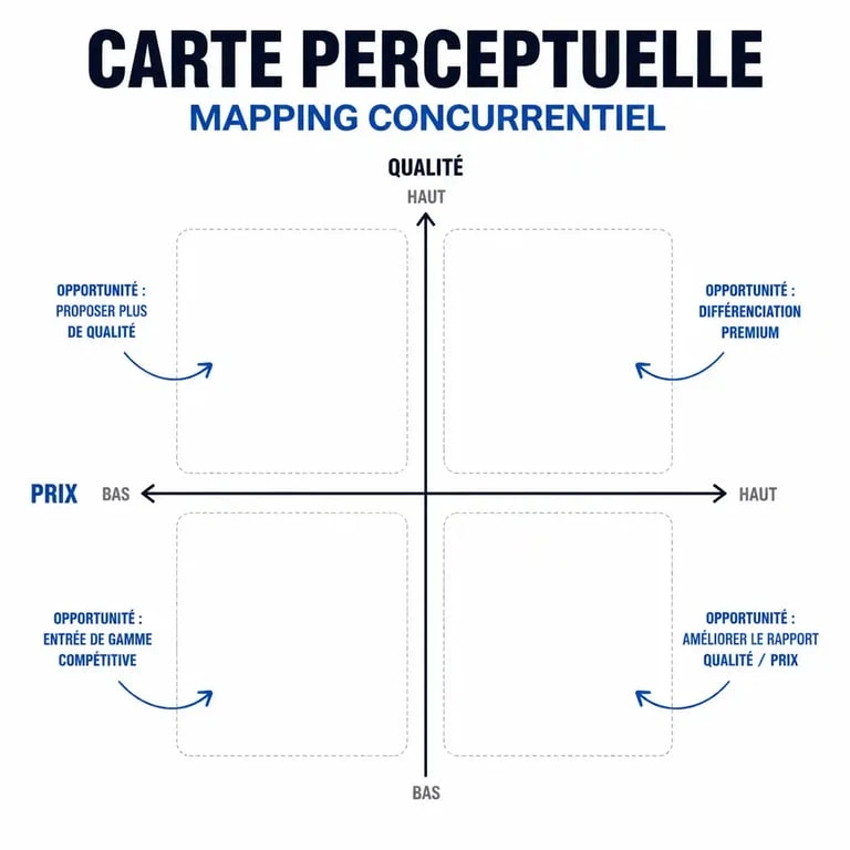 Carte perceptuelle pour définir le positionnement d'une entreprise sur son marché