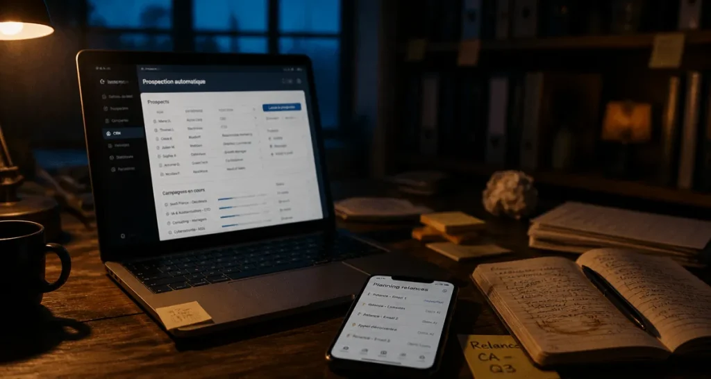 Prospection automatique LinkedIn : 800 invitations mensuelles, bureau et relances