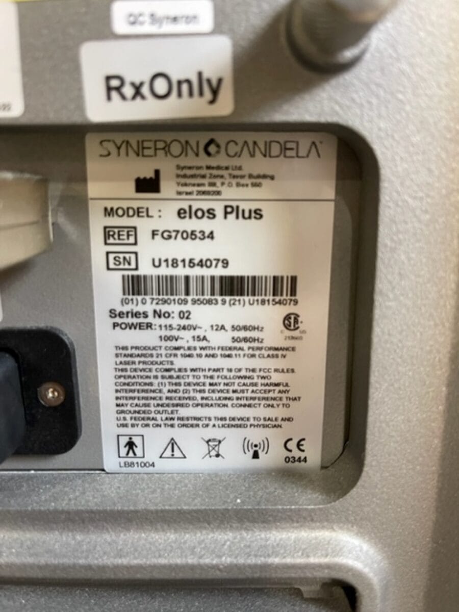 2018 Syneron Candela Elos Plus - Technical Info