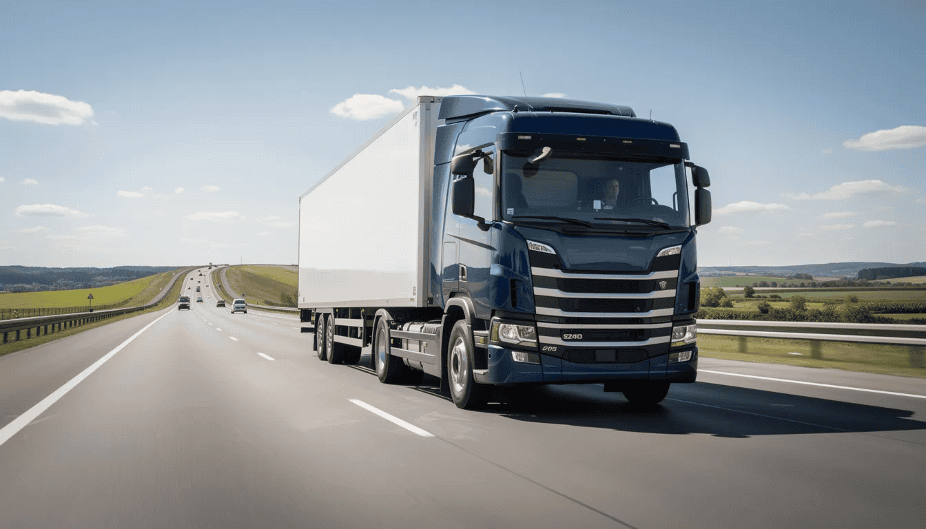 Commercial truck on a busy road highlighting importance of safe driving and the need for an experienced traffic ticket lawyer for speeding violations