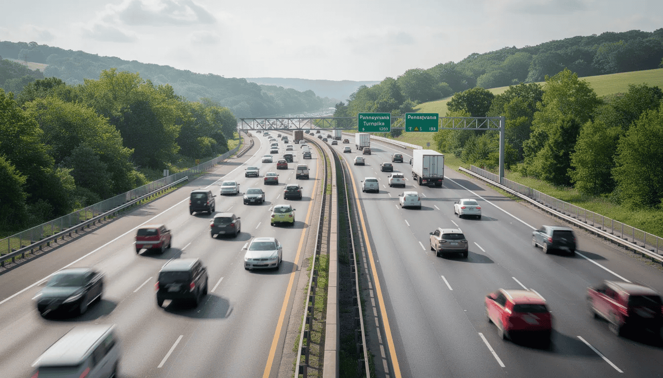 Pennsylvania Turnpike traffic illustrating speeding ticket scenarios where drivers may need a local traffic ticket lawyer in Lancaster PA