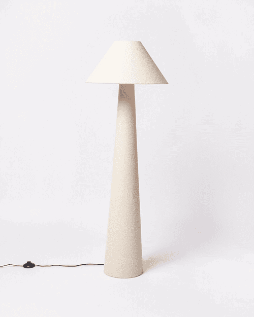 Alma White Boucle Floor Light from Oliver Bonas. Japandi Lighting