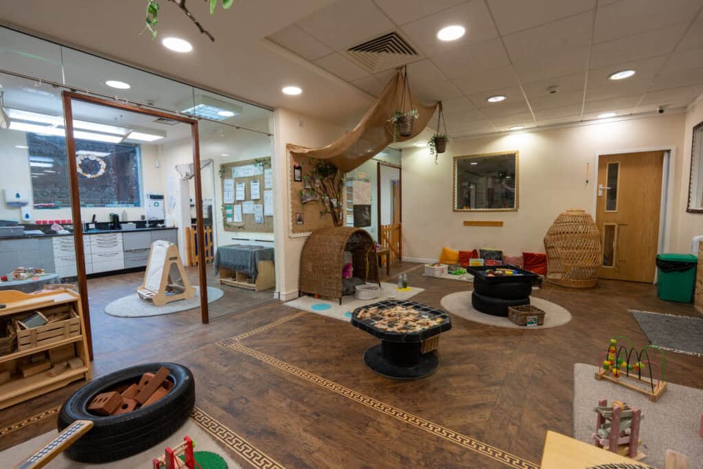 Bright and welcoming indoor play area at Holyrood Nursery Princes Dock, designed for young children’s development and fun.